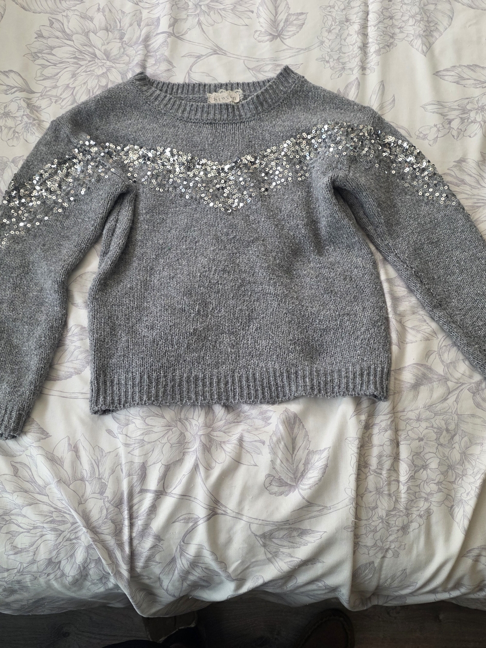 btween Gray Sequin Crewneck Sweater